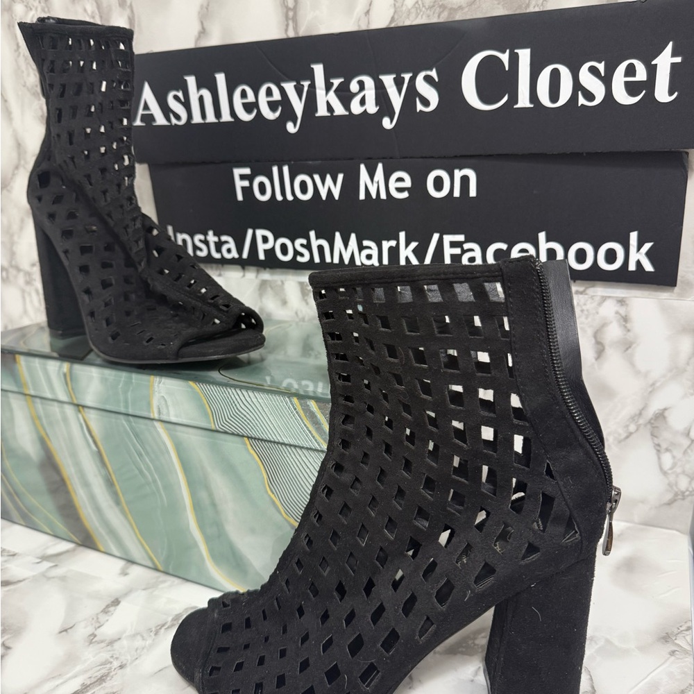 Chic Black Peep-Toe Heeled Booties